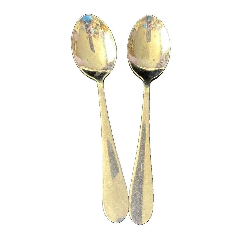 Set of 2 Wallace Bentley Stainless Steel Teaspoons, Silver Solid Handle